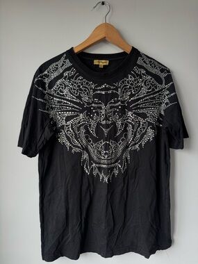 Black Mens Tee with Silver Studded Tiger Design